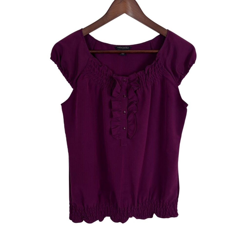 Banana Republic Purple Cap Sleeve Ruffle Detail Blouse Top Women's Small